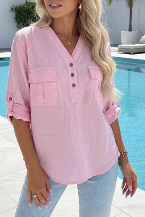 Sportowo-elegancka koszula damska z podwijanymi rękawami SHEYLA PINK, Kolor : różowy, IVET.PL - Modna odzież