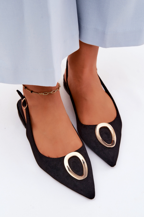 Eleganckie buty z odkrytym obcasem i metalowym akcentem GERGENA BLACK, Kolor : czarny, IVET.PL - Modna odzież