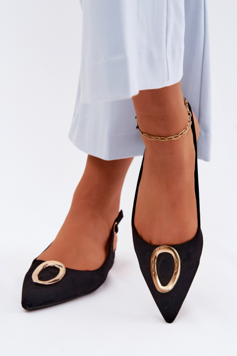 Eleganckie buty z odkrytym obcasem i metalowym akcentem GERGENA BLACK, Kolor : czarny, IVET.PL - Modna odzież