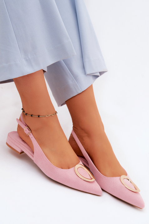 Eleganckie buty z odkrytym obcasem i metalowym akcentem GERGENA PINK, Kolor : różowy, IVET.PL - Modna odzież
