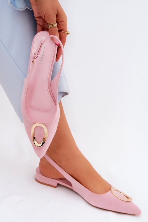 Eleganckie buty z odkrytym obcasem i metalowym akcentem GERGENA PINK, Kolor : różowy, IVET.PL - Modna odzież