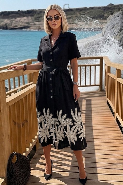 Elegancka sukienka midi z egzotycznymi motywami KRAMENSA BLACK, Kolor : czarny, IVET.PL - Modna odzież