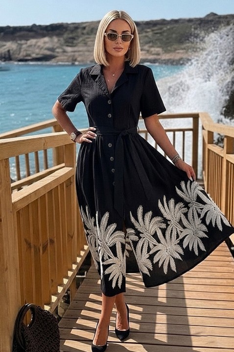 Elegancka sukienka midi z egzotycznymi motywami KRAMENSA BLACK, Kolor : czarny, IVET.PL - Modna odzież