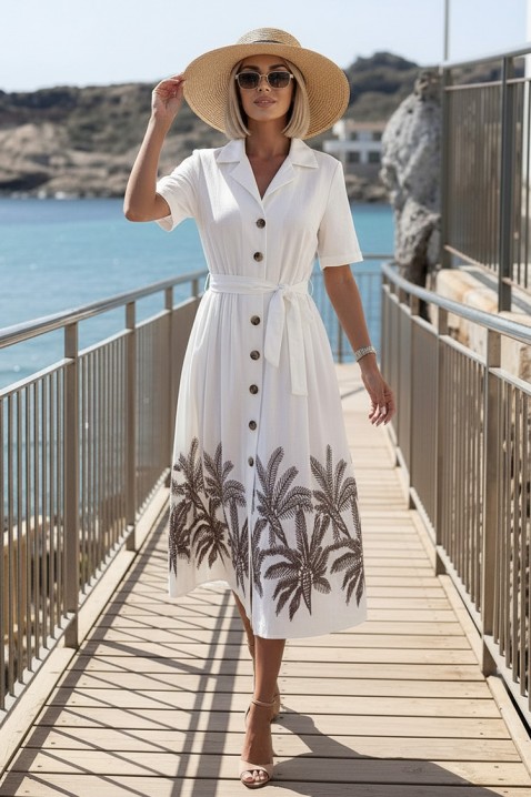 Elegancka sukienka midi z egzotycznymi motywami KRAMENSA WHITE, Kolor : biały, IVET.PL - Modna odzież