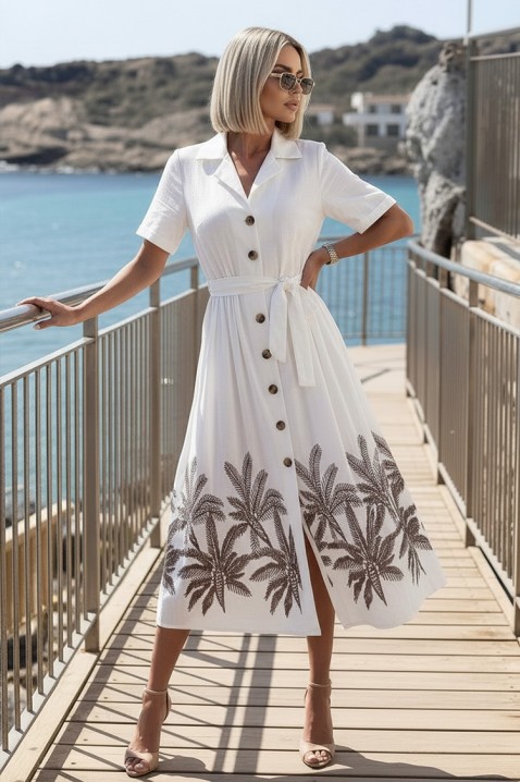 Elegancka sukienka midi z egzotycznymi motywami KRAMENSA WHITE, Kolor : biały, IVET.PL - Modna odzież