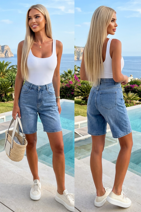 Damskie spodenki jeansowe z wysokim stanem RIVILETA, Kolor : denim, IVET.PL - Modna odzież