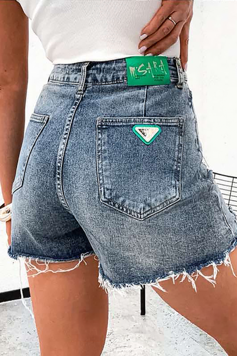 Damskie spodenki jeansowe z wysokim stanem i efektem przetarć JOLYNA, Kolor : denim, IVET.PL - Modna odzież