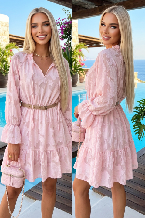 Zwiewna, rozkloszowana, krótka sukienka z falbaną ARIANSA PINK, Kolor : różowy, IVET.PL - Modna odzież