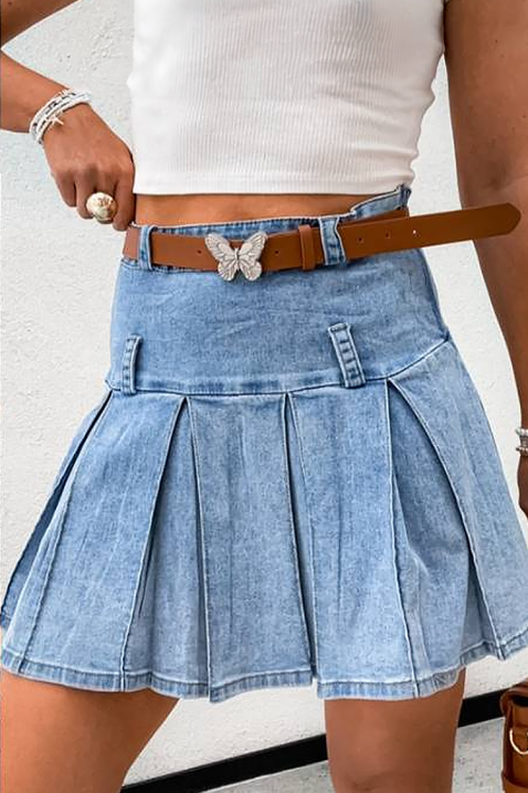 Krótka plisowana spódnica jeansowa z wysokim stanem LETYNA, Kolor : denim, IVET.PL - Modna odzież