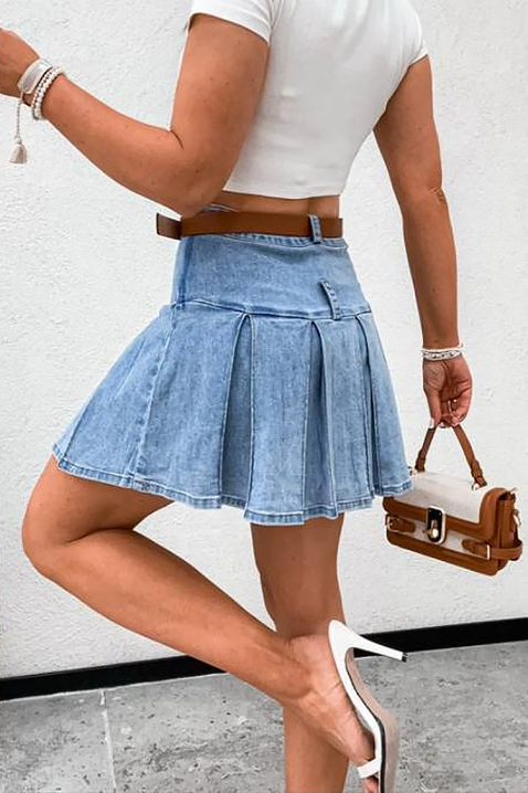 Krótka plisowana spódnica jeansowa z wysokim stanem LETYNA, Kolor : denim, IVET.PL - Modna odzież