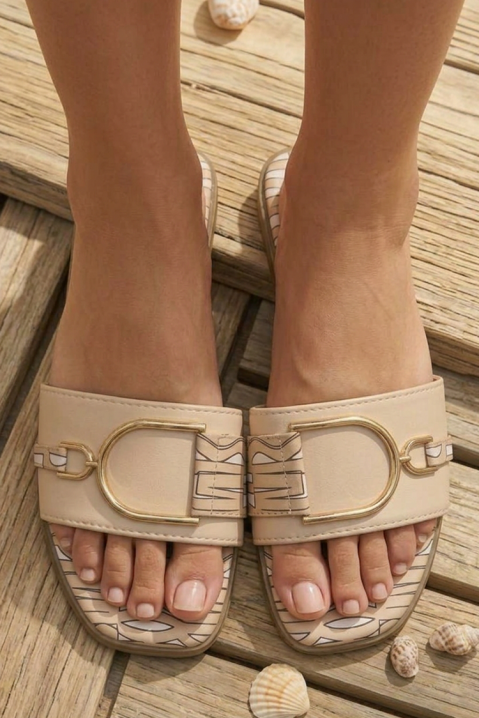 Klapki damskie z metalową klamrą VERONSIA BEIGE, Kolor :  beżowy, IVET.PL - Modna odzież