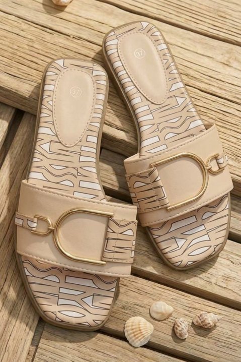 Klapki damskie z metalową klamrą VERONSIA BEIGE, Kolor :  beżowy, IVET.PL - Modna odzież