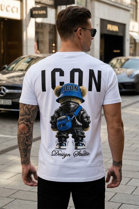 Męski T-shirt z efektownym nadrukiem i akcentem z tyłu HOLANDERO WHITE, Kolor : biały, IVET.PL - Modna odzież