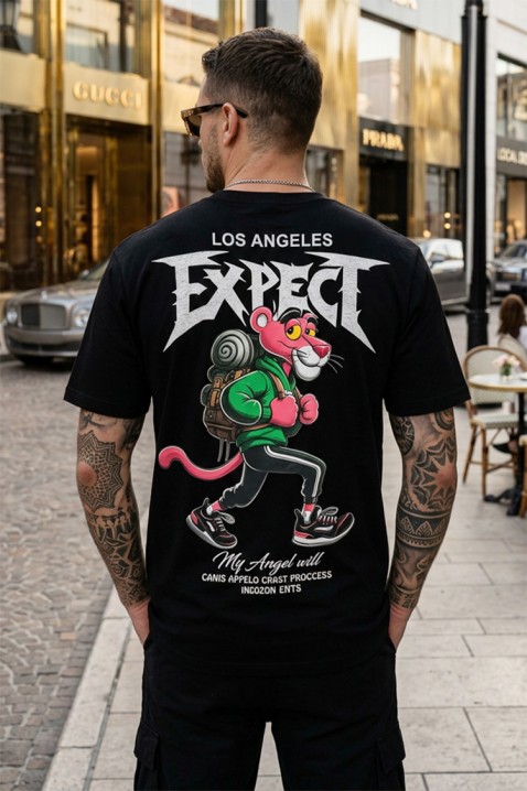 Męski T-shirt z nadrukiem graficznym i designerskimi zdobieniami z tyłu PARIERO BLACK, Kolor : czarny, IVET.PL - Modna odzież