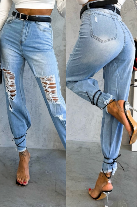 Damskie jeansy z wysokim stanem i przetarciami ZATONA, Kolor : denim, IVET.PL - Modna odzież