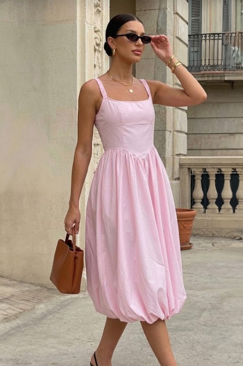 Bawełniana sukienka midi o obszernym kroju i czystych liniach AVALIA PINK, Kolor : różowy, IVET.PL - Modna odzież