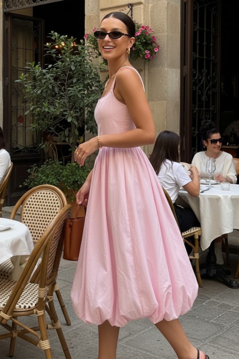 Bawełniana sukienka midi o obszernym kroju i czystych liniach AVALIA PINK, Kolor : różowy, IVET.PL - Modna odzież