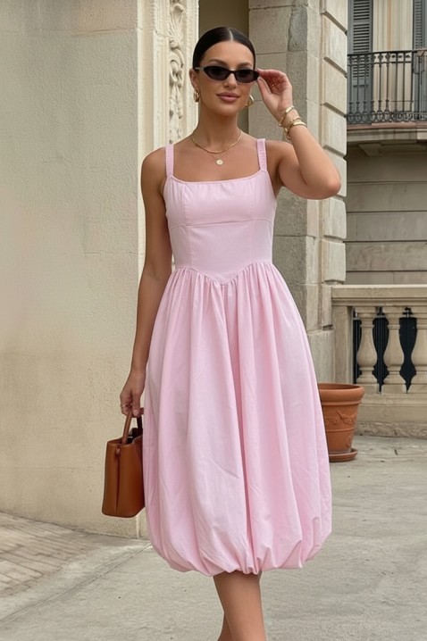 Bawełniana sukienka midi o obszernym kroju i czystych liniach AVALIA PINK, Kolor : różowy, IVET.PL - Modna odzież