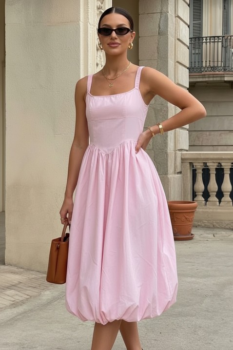 Bawełniana sukienka midi o obszernym kroju i czystych liniach AVALIA PINK, Kolor : różowy, IVET.PL - Modna odzież