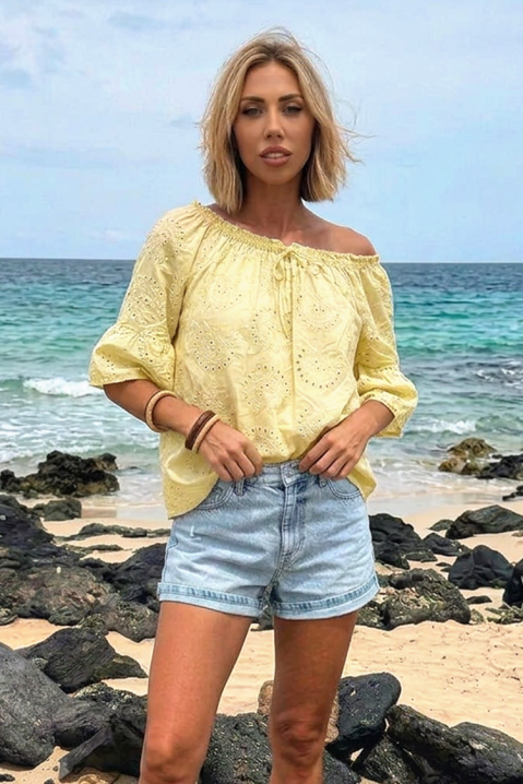 Bluzka damska z odkrytymi ramionami w stylu boho LATENA YELLOW, Kolor : żółty, IVET.PL - Modna odzież