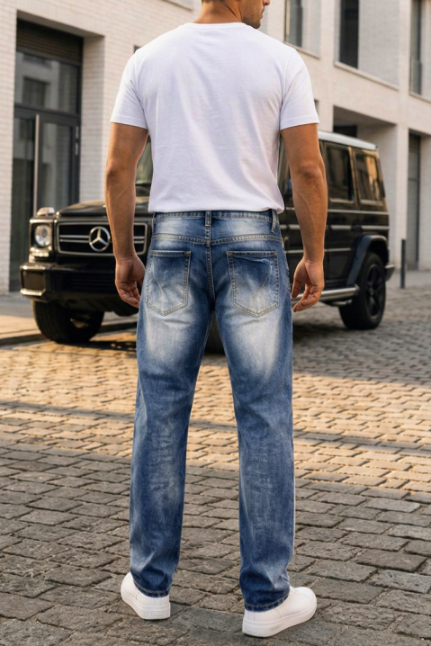 Jeansy męskie slim-fit z efektem vintage KARENTO, Kolor : chabrowy, IVET.PL - Modna odzież