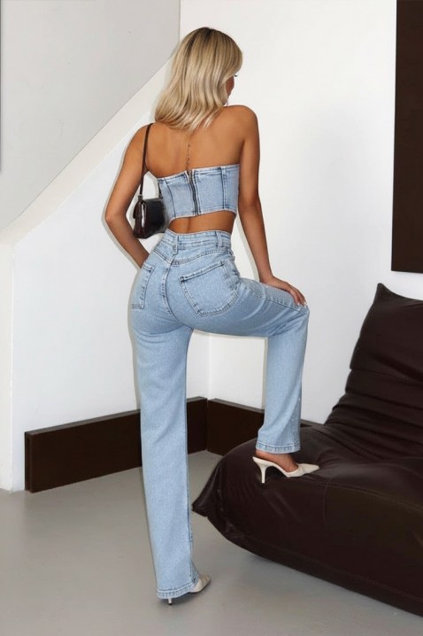 Modny komplet jeansowy z gorsetem i jeansami z kryształkami PIROLINA, Kolor : denim, IVET.PL - Modna odzież