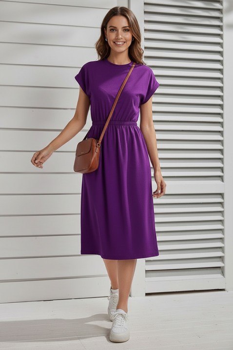 Sukienka midi z krótkim rękawem i gumką w pasie CALIMBRIA PURPLE, Kolor : fioletowy, IVET.PL - Modna odzież