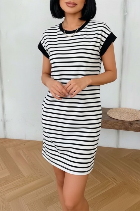 Krótka sukienka w paski, luźny krój i kieszenie SEZARINA, Kolor : czarny z białym, IVET.PL - Modna odzież