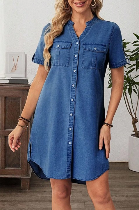 Sukienka koszulowa z jeansu z dekoltem w serek BOMBINA, Kolor : denim, IVET.PL - Modna odzież