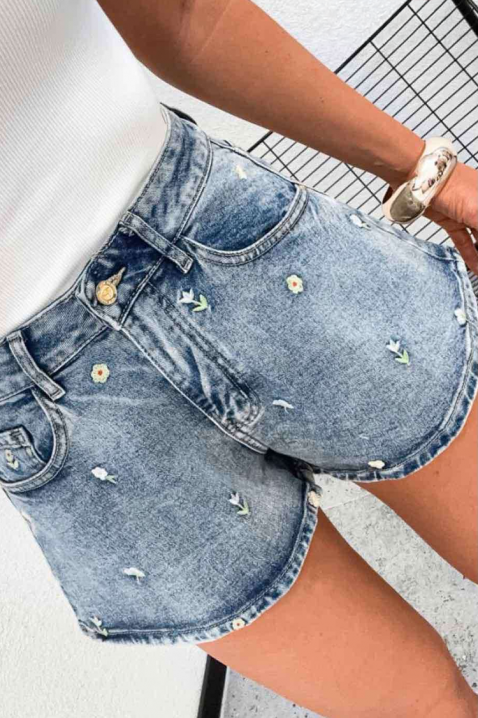 Damskie szorty jeansowe z haftowanymi motywami kwiatowymi FLORINIA, Kolor : denim, IVET.PL - Modna odzież