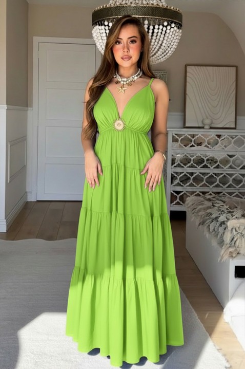 Zwiewna sukienka maxi z głębokim dekoltem w serek i ozdobnym akcentem ARELIANA GREEN, Kolor : zielony, IVET.PL - Modna odzież