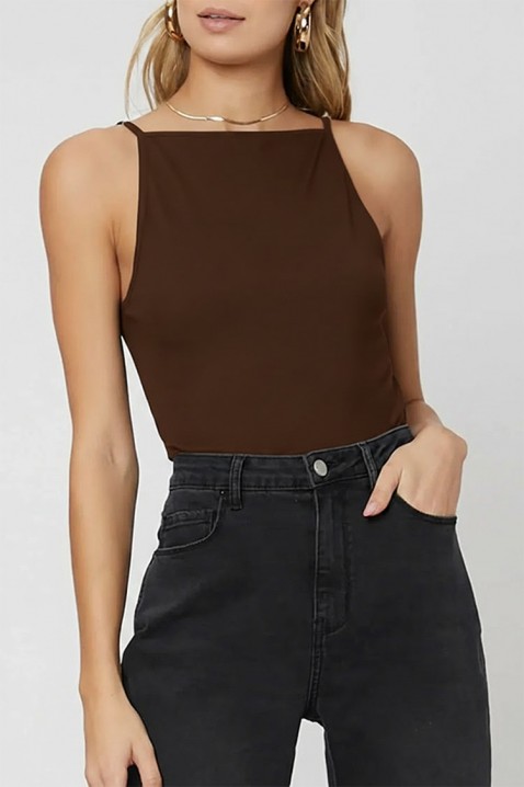 Minimalistyczny top damski o czystym designie CARELINA BROWN, Kolor : brązowy, IVET.PL - Modna odzież