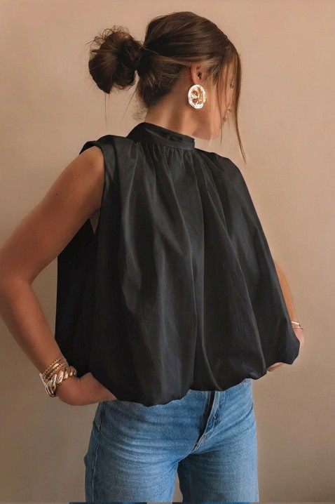 Elegancki damski top z odkrytymi plecami i gustowną wstążką NERINITA BLACK, Kolor : czarny, IVET.PL - Modna odzież