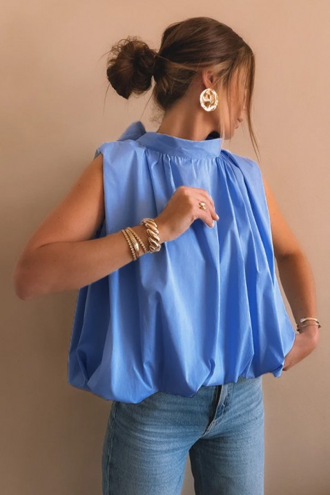 Elegancki damski top z odkrytymi plecami i gustowną wstążką NERINITA BLUE, Kolor : chabrowy, IVET.PL - Modna odzież