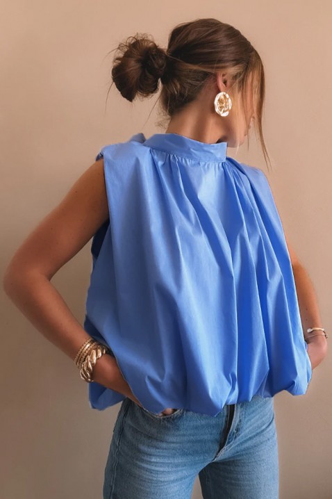 Elegancki damski top z odkrytymi plecami i gustowną wstążką NERINITA BLUE, Kolor : chabrowy, IVET.PL - Modna odzież
