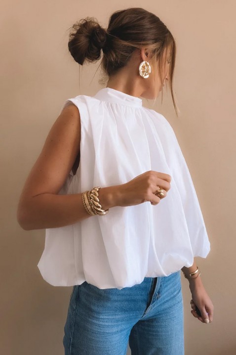 Elegancki damski top z odkrytymi plecami i gustowną wstążką NERINITA WHITE, Kolor : biały, IVET.PL - Modna odzież