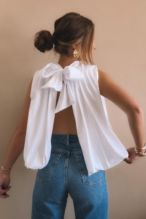 Elegancki damski top z odkrytymi plecami i gustowną wstążką NERINITA WHITE, Kolor : biały, IVET.PL - Modna odzież