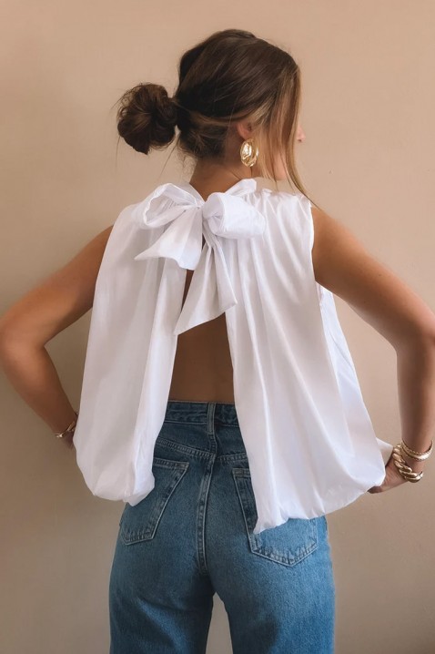 Elegancki damski top z odkrytymi plecami i gustowną wstążką NERINITA WHITE, Kolor : biały, IVET.PL - Modna odzież