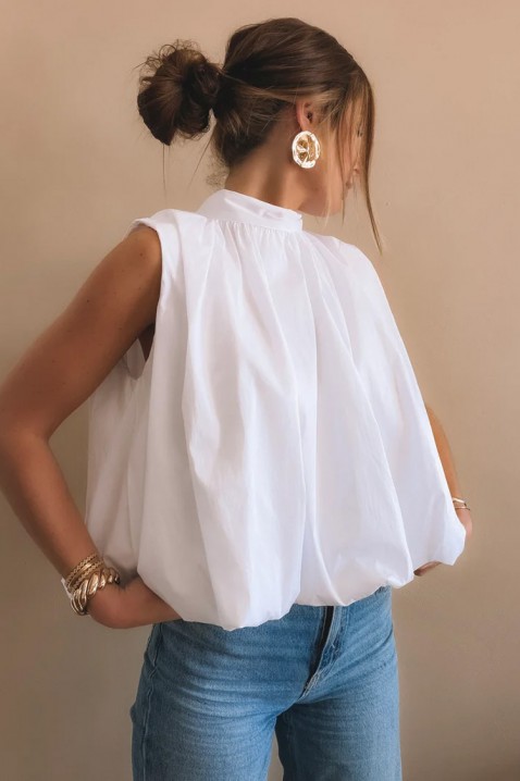 Elegancki damski top z odkrytymi plecami i gustowną wstążką NERINITA WHITE, Kolor : biały, IVET.PL - Modna odzież