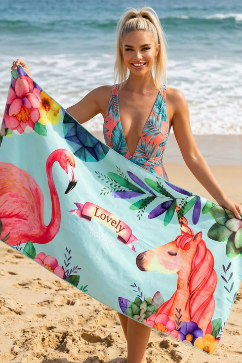Ręcznik plażowy z tropikalnym printem TROPICANIA 90×180 cm, Kolor : wielokolorowy, IVET.PL - Modna odzież