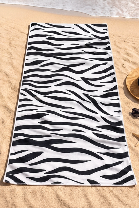 Ręcznik plażowy z animal printem ADELIANA 100×180 cm, Kolor : czarny z białym, IVET.PL - Modna odzież