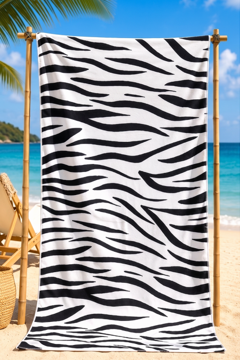Ręcznik plażowy z animal printem ADELIANA 100×180 cm, Kolor : czarny z białym, IVET.PL - Modna odzież