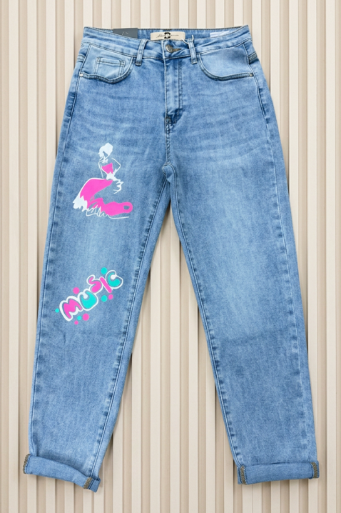 Damskie jeansy z prostą nogawką i artystycznym printem RELASIA, Kolor : denim, IVET.PL - Modna odzież