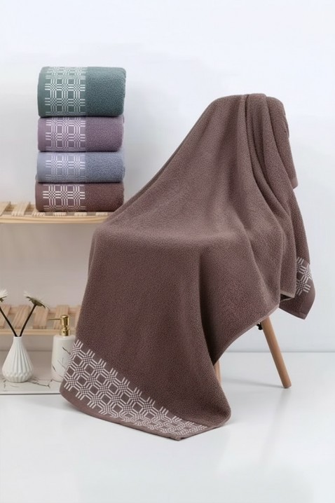 Ręcznik frotte z dekoracyjną bordiurą i miękką teksturą KARPINA BROWN 70x140 cm, Kolor : brązowy, IVET.PL - Modna odzież