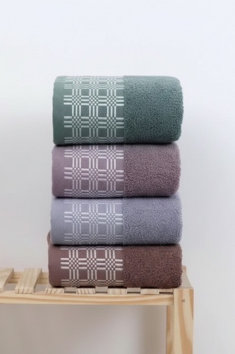 Ręcznik frotte z dekoracyjną bordiurą i miękką teksturą KARPINA GREEN 70x140 cm, Kolor : zielony, IVET.PL - Modna odzież
