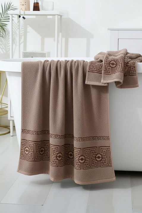 Ręcznik frotte z dekoracyjną bordiurą i miękką teksturą HAVLIANA BROWN 70x140 cm, Kolor : brązowy, IVET.PL - Modna odzież