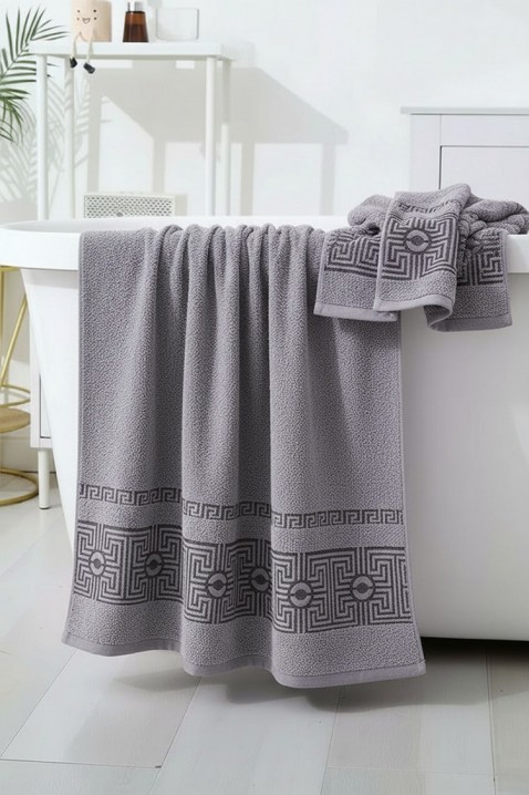 Ręcznik frotte z dekoracyjną bordiurą i miękką teksturą HAVLIANA GREY 70x140 cm, Kolor : szary, IVET.PL - Modna odzież