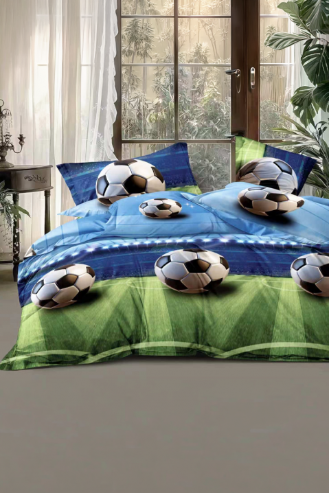 Modny, dwuczęściowy komplet pościeli z 3D nadrukiem boiska piłkarskiego z piłkami KANTINA 140x200 cm, Kolor : wielokolorowy, IVET.PL - Modna odzież