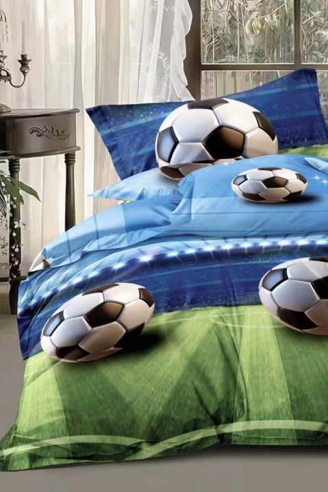 Modny, dwuczęściowy komplet pościeli z 3D nadrukiem boiska piłkarskiego z piłkami KANTINA 140x200 cm, Kolor : wielokolorowy, IVET.PL - Modna odzież