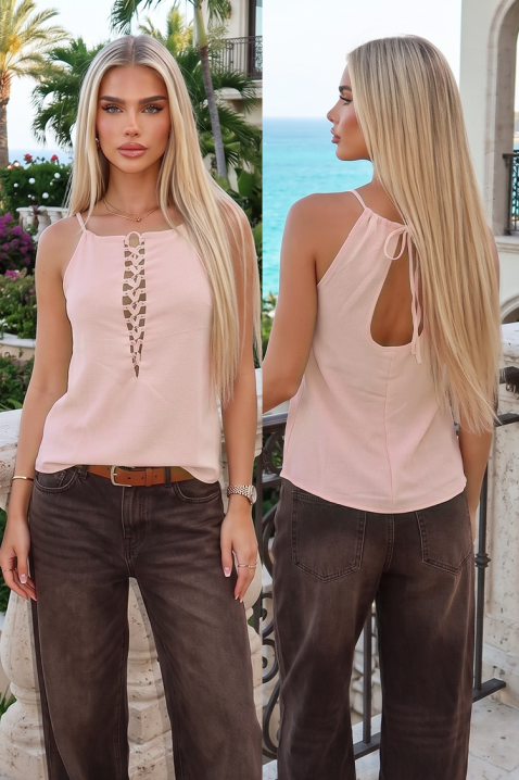 Modny top z wiązaniem i odkrytymi plecami YVETE PINK, Kolor : różowy, IVET.PL - Modna odzież